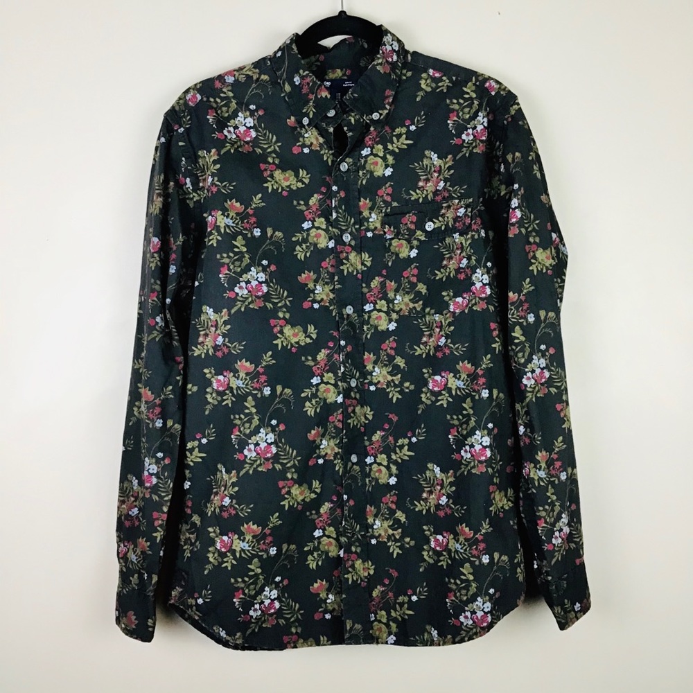 GAP Floral Black Button Down Shirt | Cotton | M